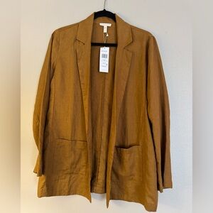 NWT - Organic Linen Eileen Fisher Notch Collar Long Blazer - Bronze - PS